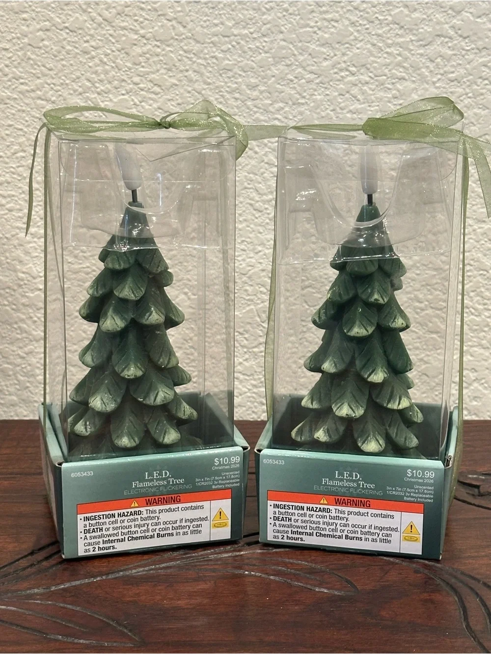 SET OF 2 Flameless LED Christmas Tree Candles Unscented